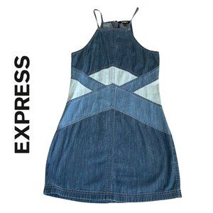 Express Women's Demin Patchwork Sleeveless Mini Dress SZ 2